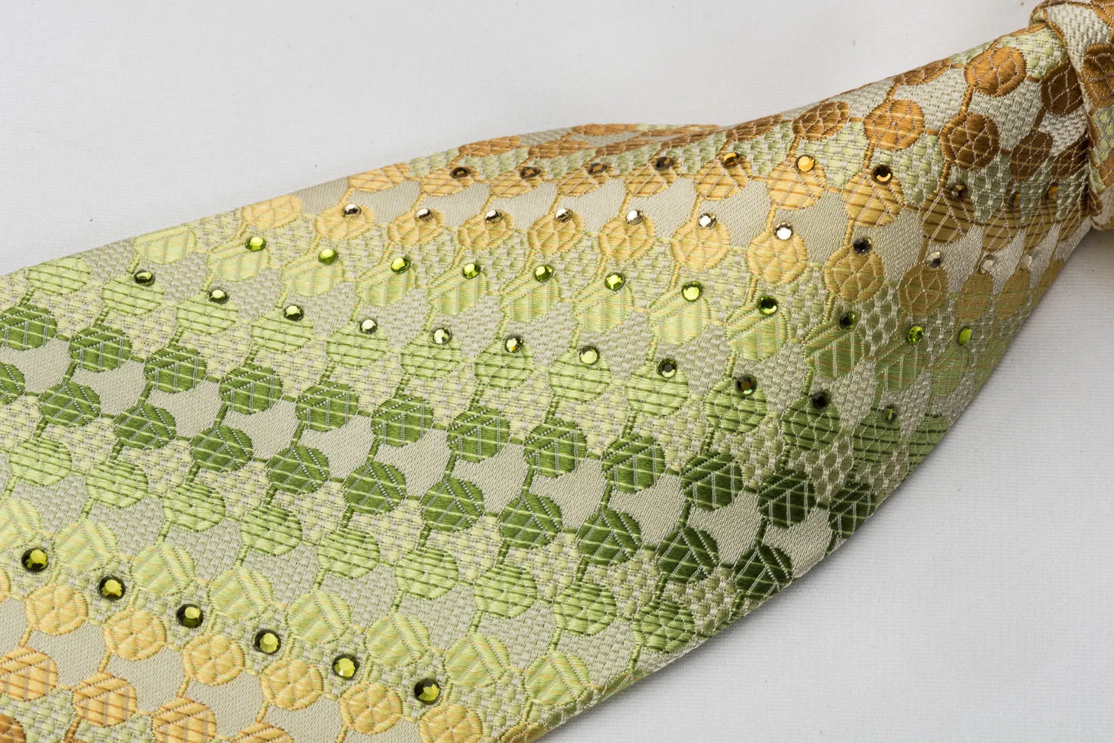 Roberta di Camerino Rhinestone Silk Necktie Green Yellow Geometric Dots