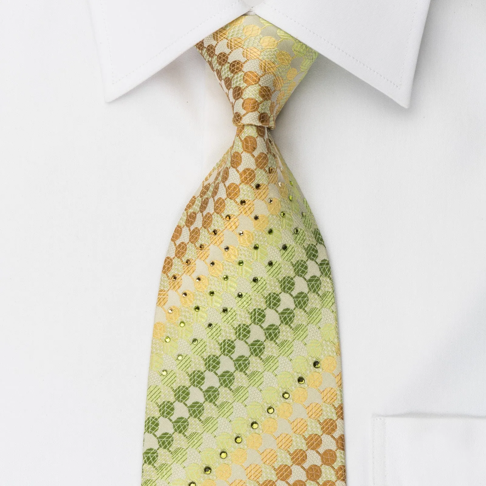 Roberta di Camerino Rhinestone Silk Necktie Green Yellow Geometric Dots