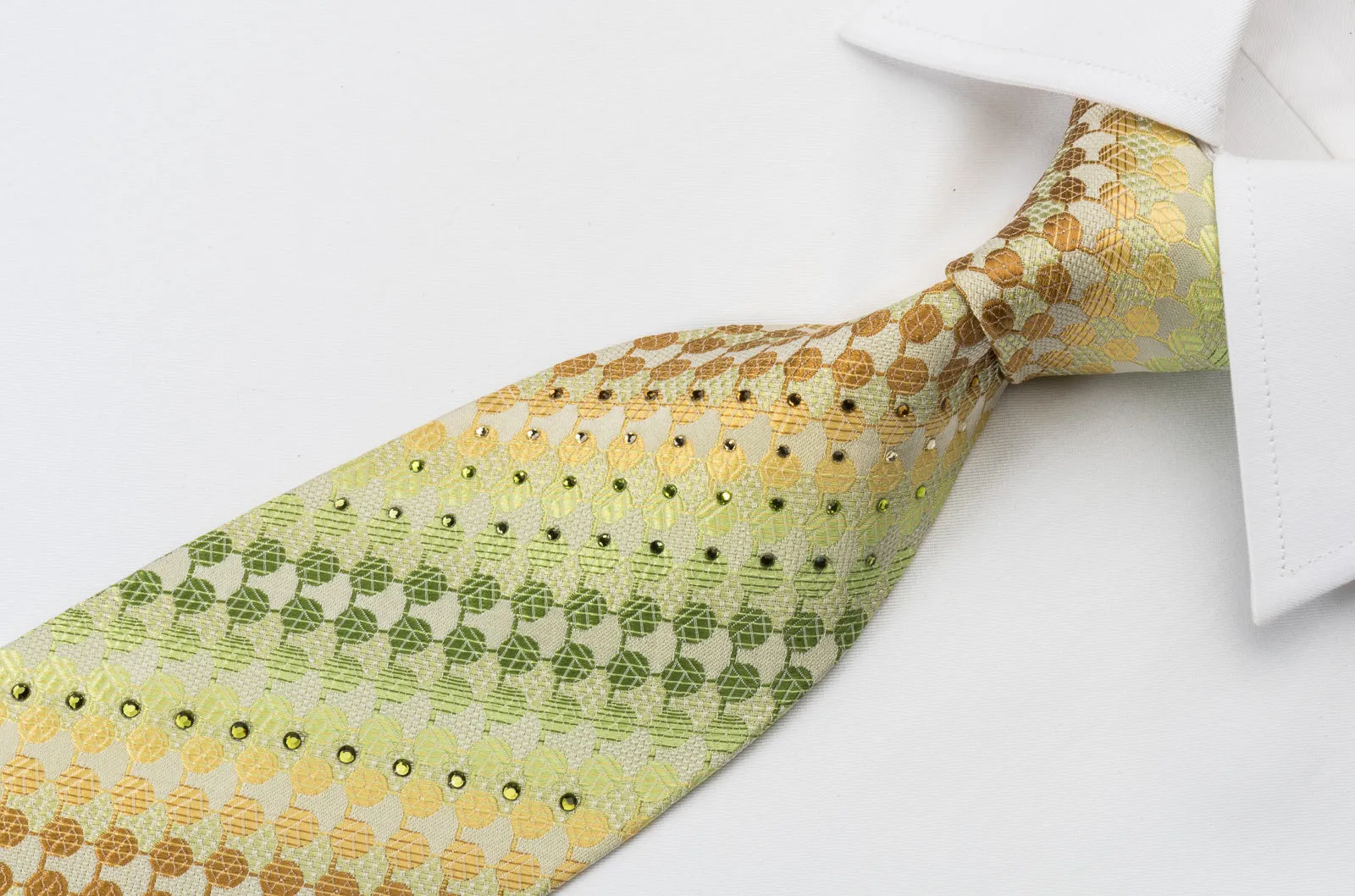 Roberta di Camerino Rhinestone Silk Necktie Green Yellow Geometric Dots