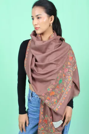 Sanaaya Antique Brass Paldar Sozni Embroidered Pashmina Stole