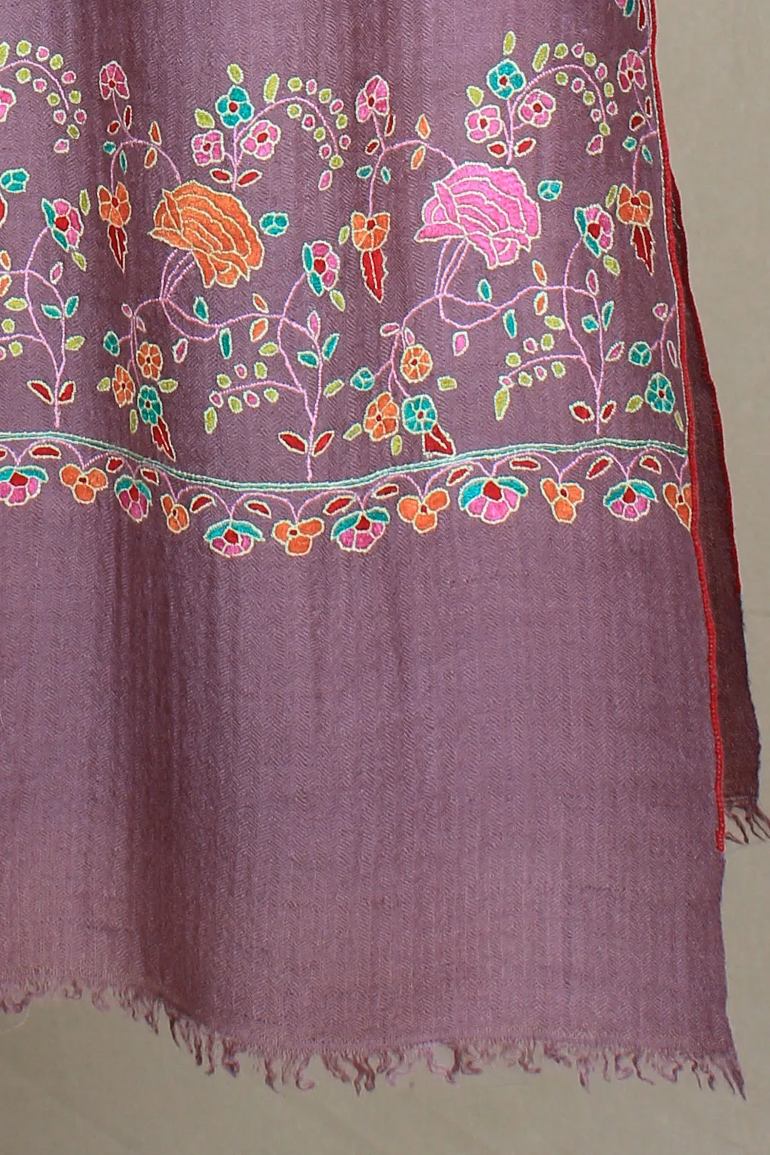 Sanaaya Antique Brass Paldar Sozni Embroidered Pashmina Stole