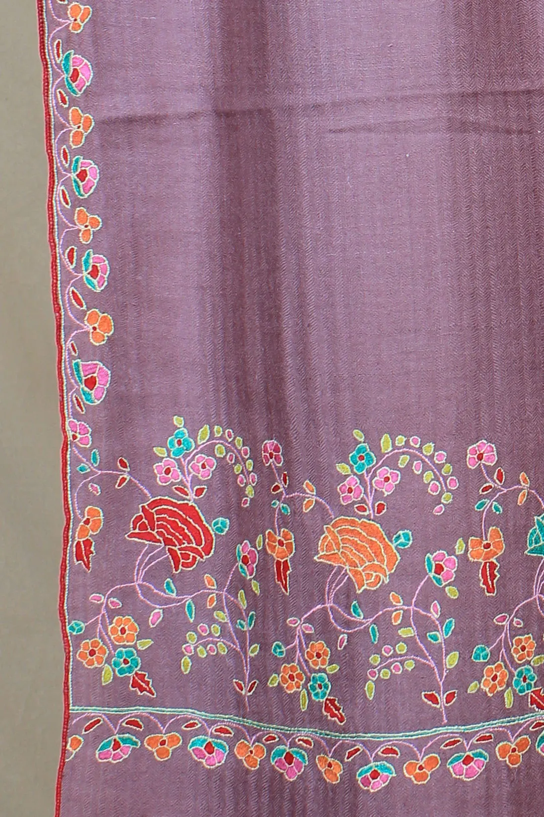 Sanaaya Antique Brass Paldar Sozni Embroidered Pashmina Stole