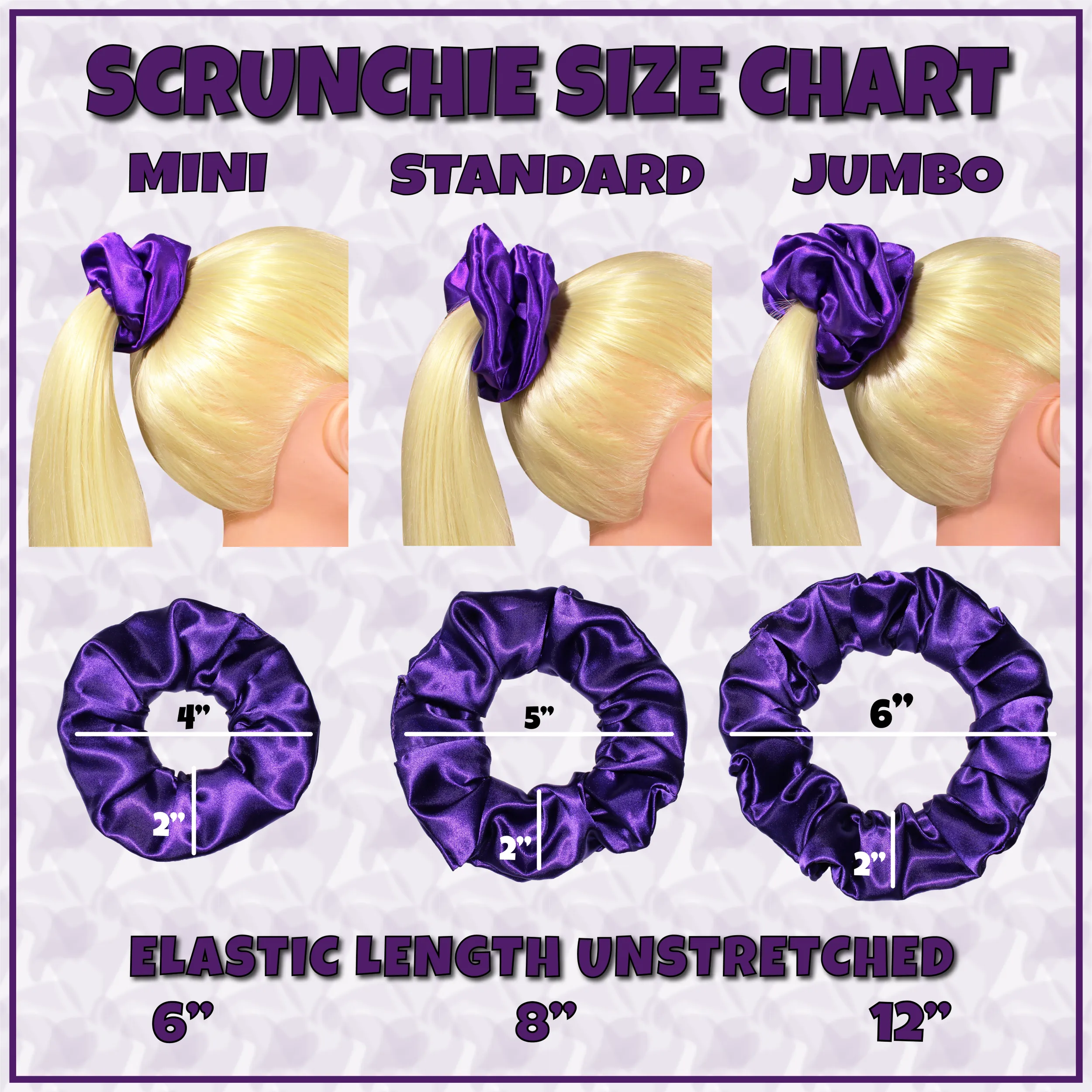 Scrunchies Premium Bridal Satin Available in 3 Sizes Made in the USA White