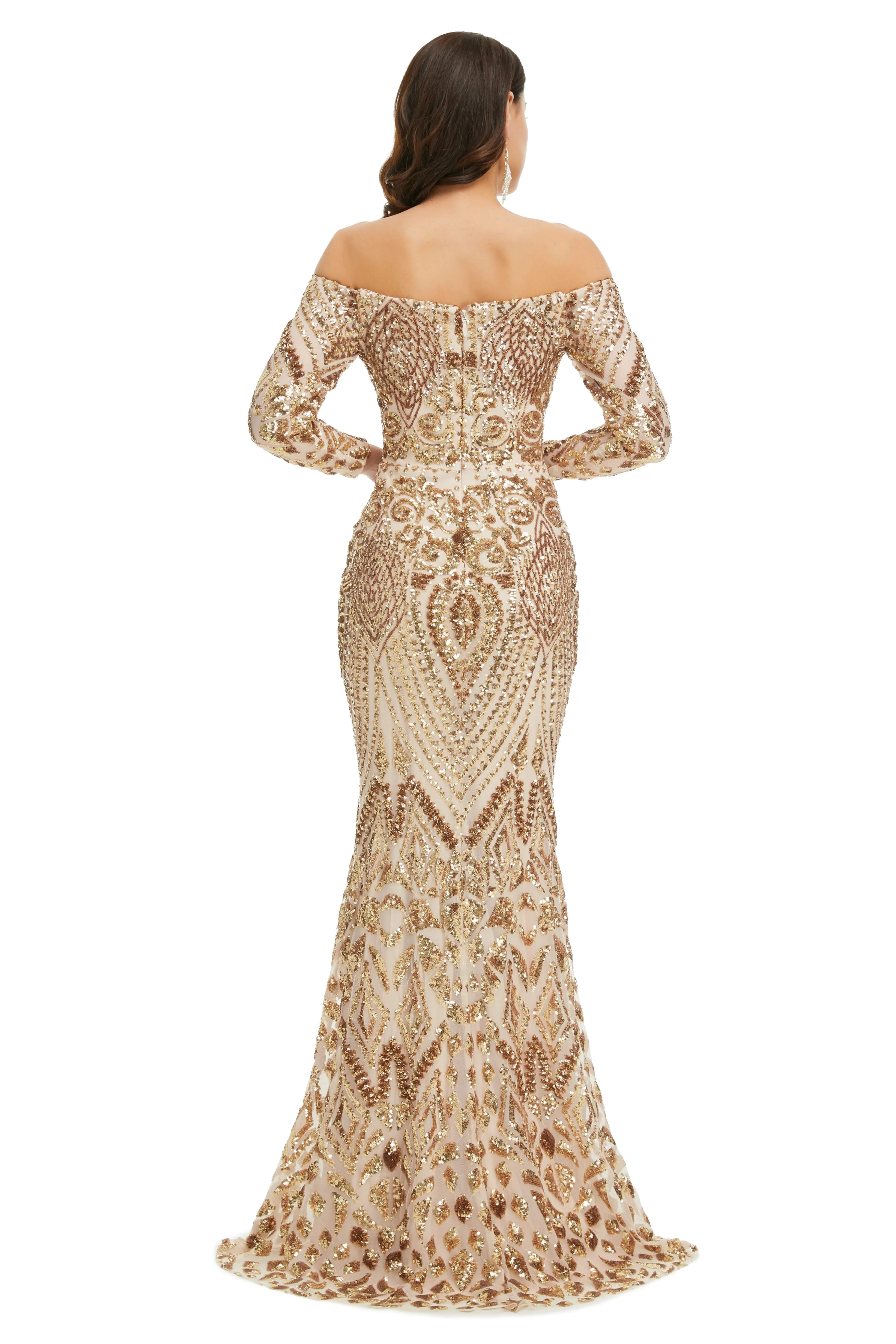 Sequins Mermaid Long Sleeves Off the Shoulder Evening Dresses