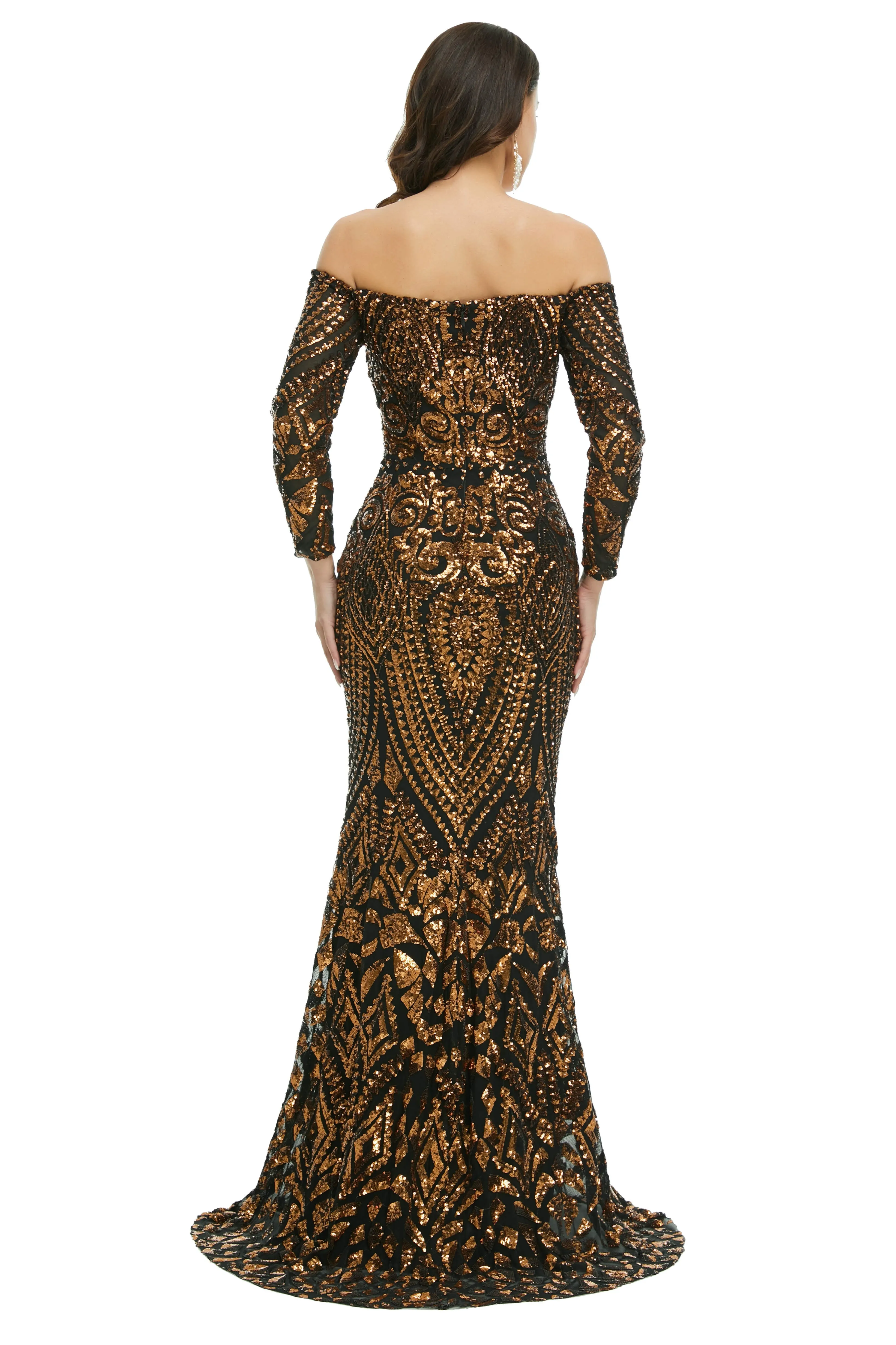 Sequins Mermaid Long Sleeves Off the Shoulder Evening Dresses