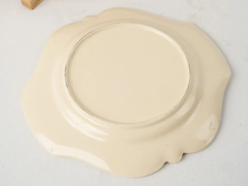 Set of Vintage French Cream Ceramic Plates with Ornate Relief Design 10¾"