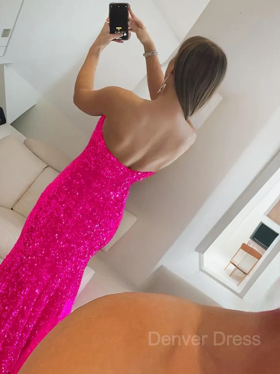Sheath Strapless Sweep Train Evening Dresses With Leg Slit
