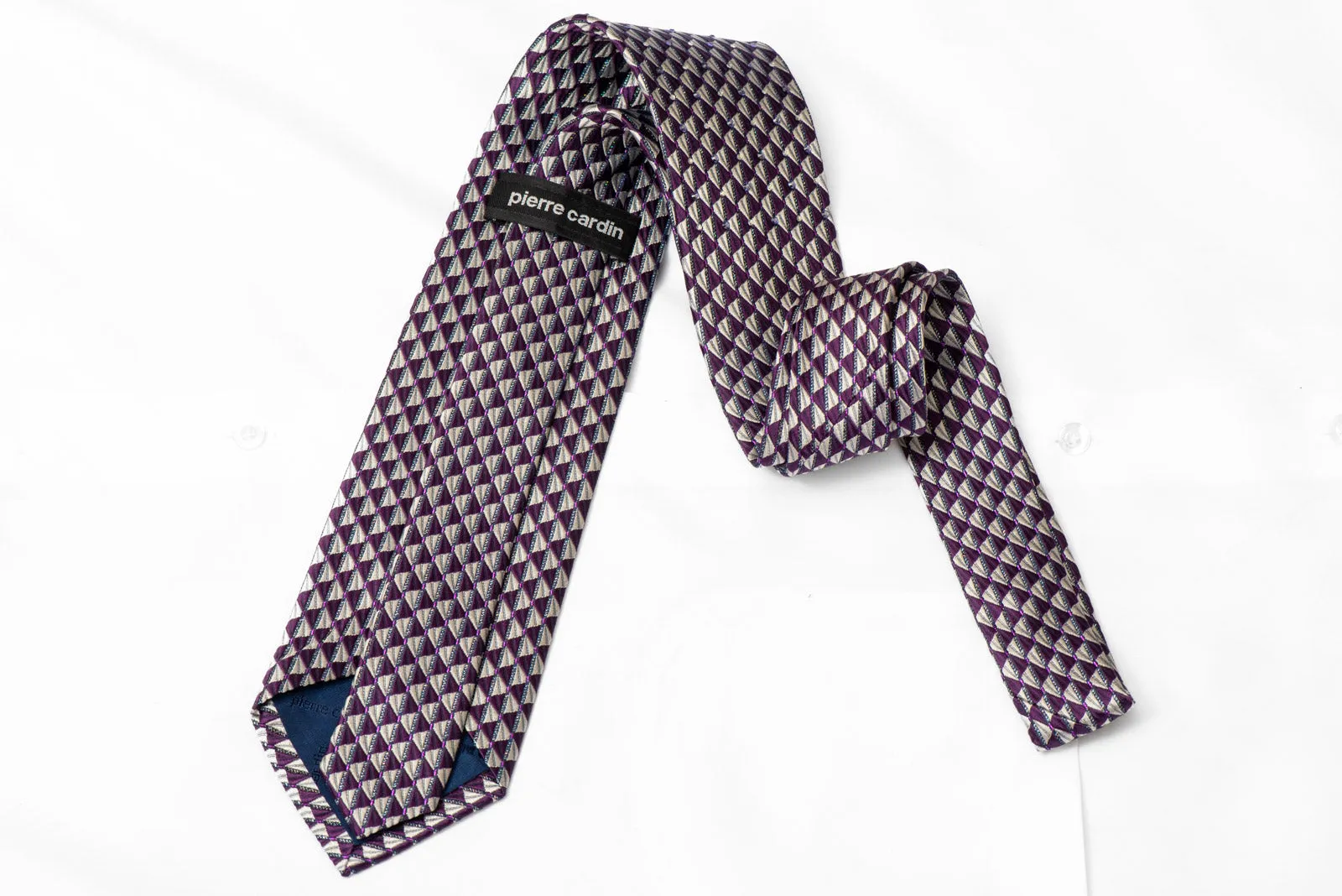 Silver Purple Geometric Rhinestone Silk Tie With Purple Sparkles