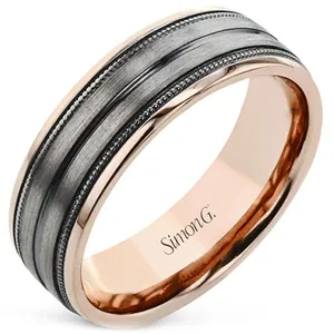 Simon G. Two-Tone Gray Gold Satin Finish Milgrain Wedding Band