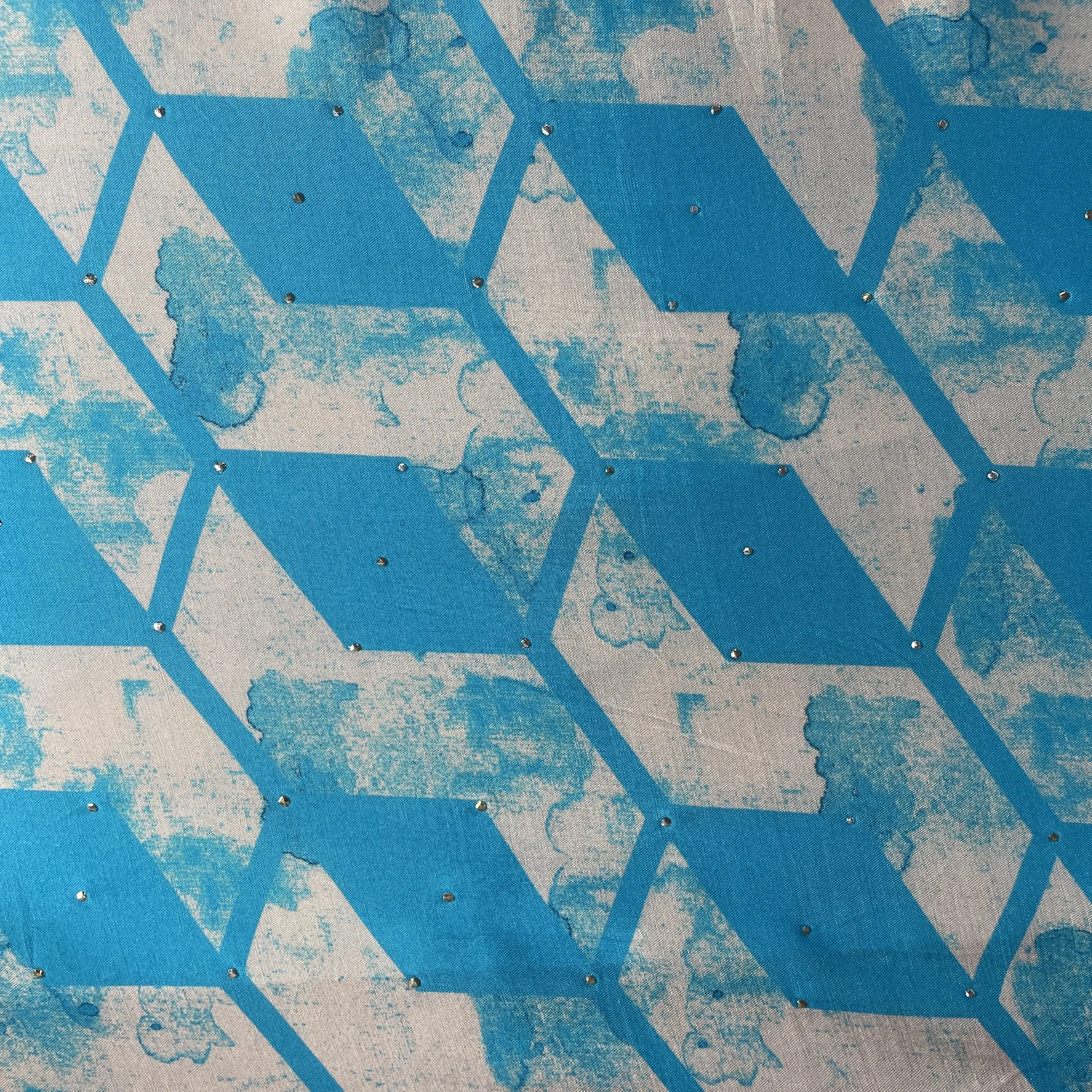 Sky Blue Mukaish Work Mulmul Fabric 19571