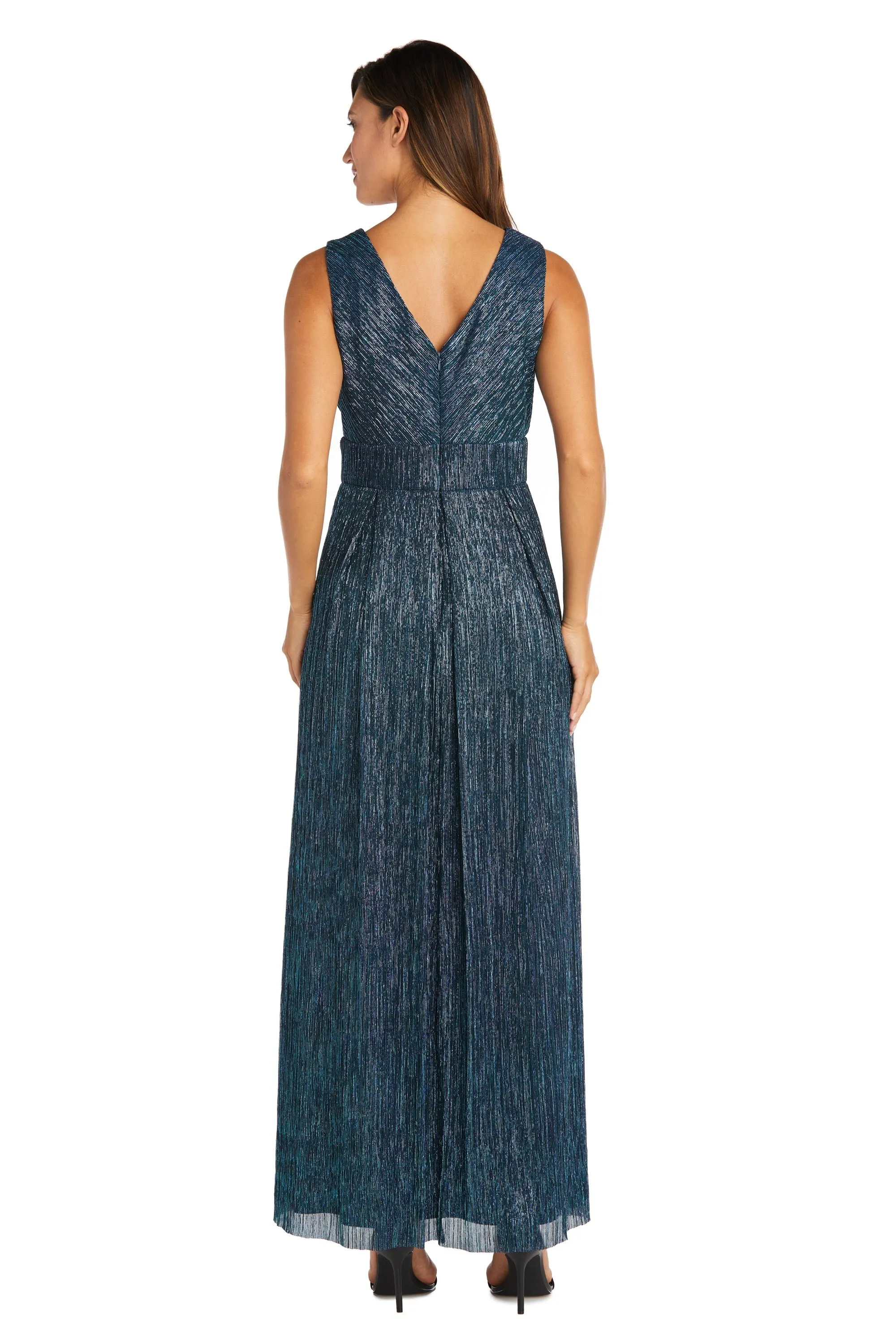 Sleeveless Crinkle Rhinestone Waist Gown- Formal Gown