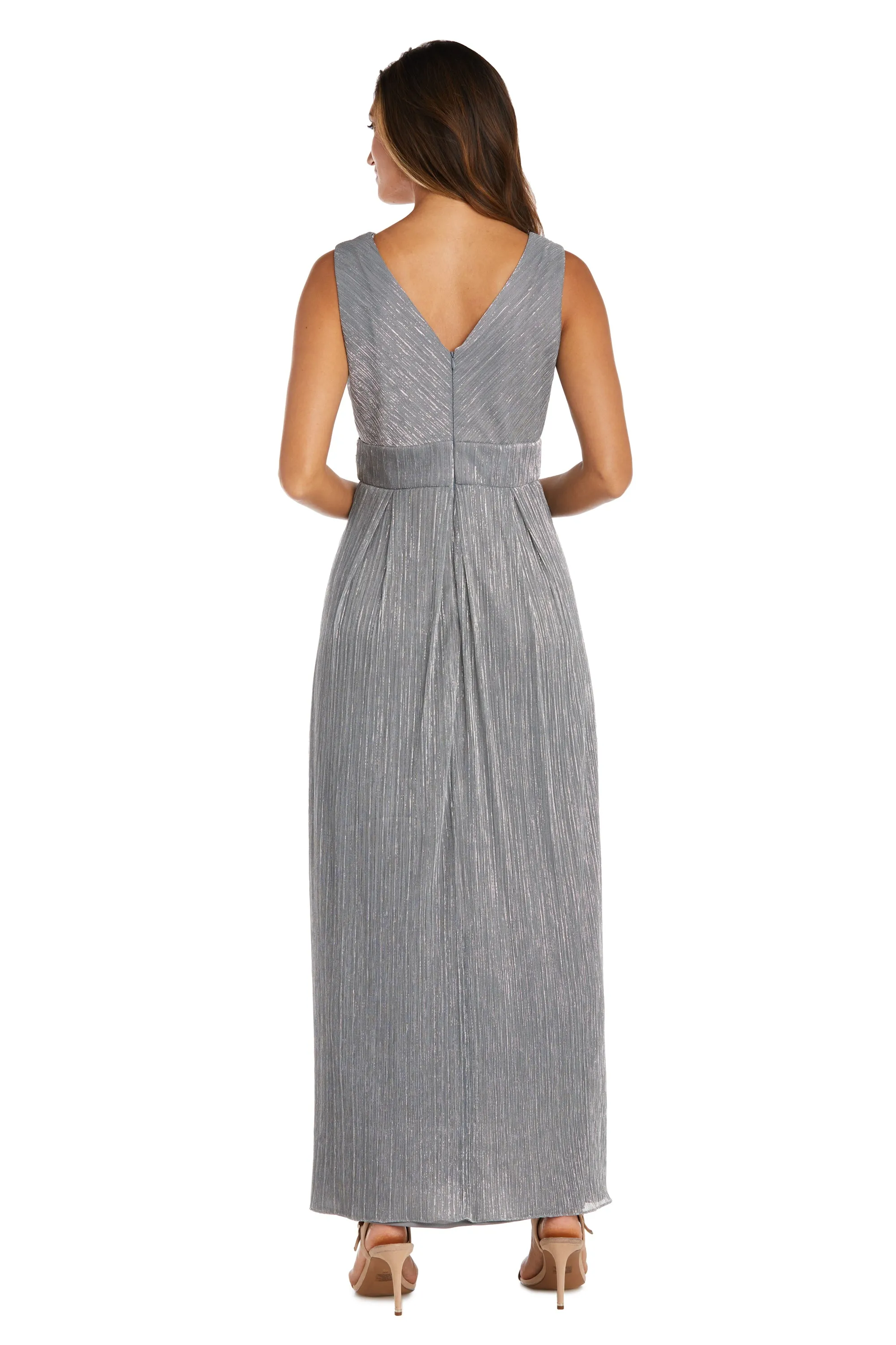 Sleeveless Crinkle Rhinestone Waist Gown- Formal Gown
