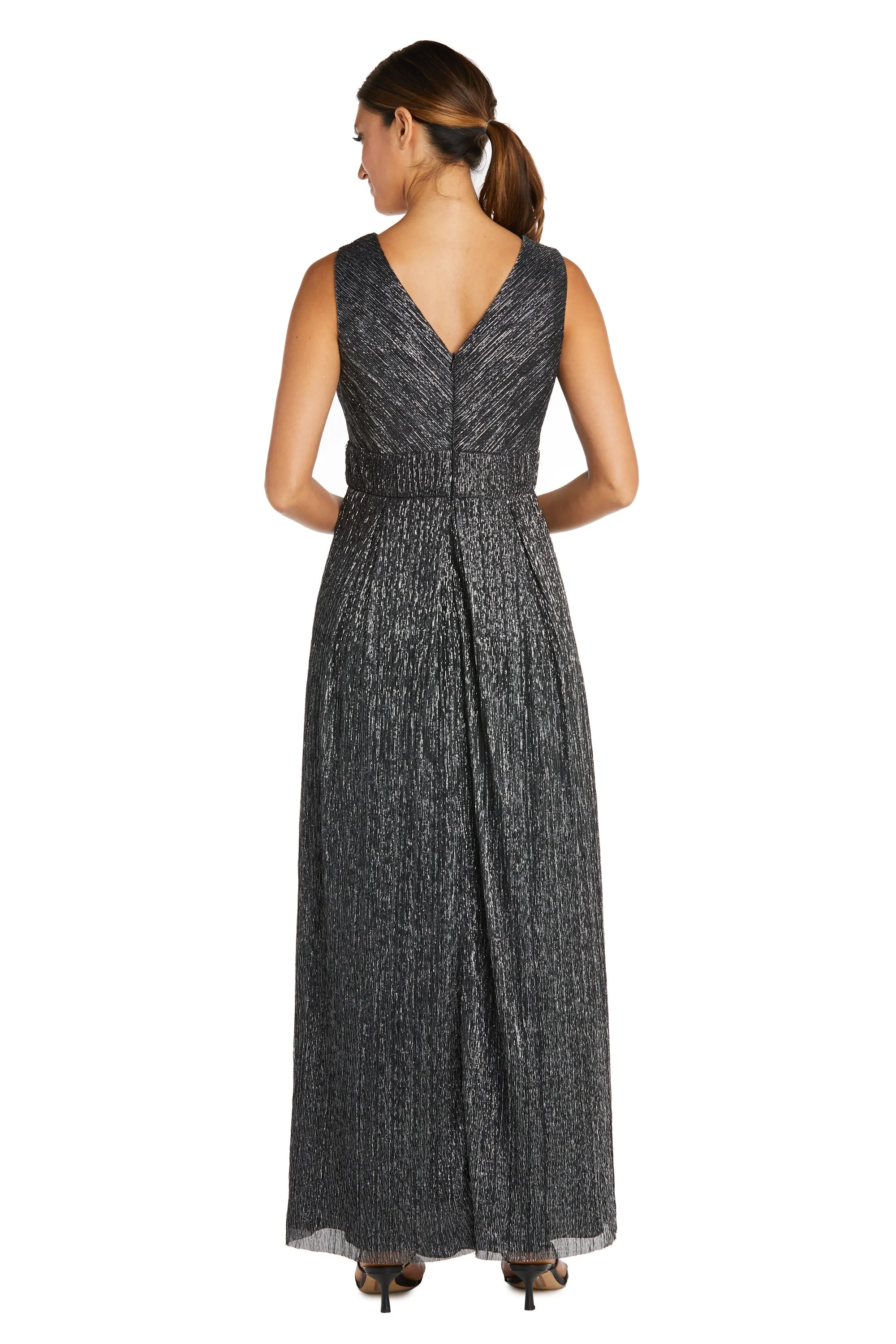 Sleeveless Crinkle Rhinestone Waist Gown- Formal Gown