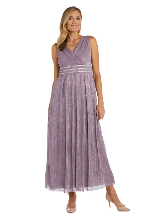 Sleeveless Crinkle Rhinestone Waist Gown- Formal Gown