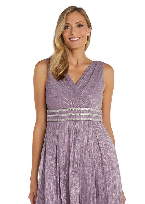 Sleeveless Crinkle Rhinestone Waist Gown- Formal Gown