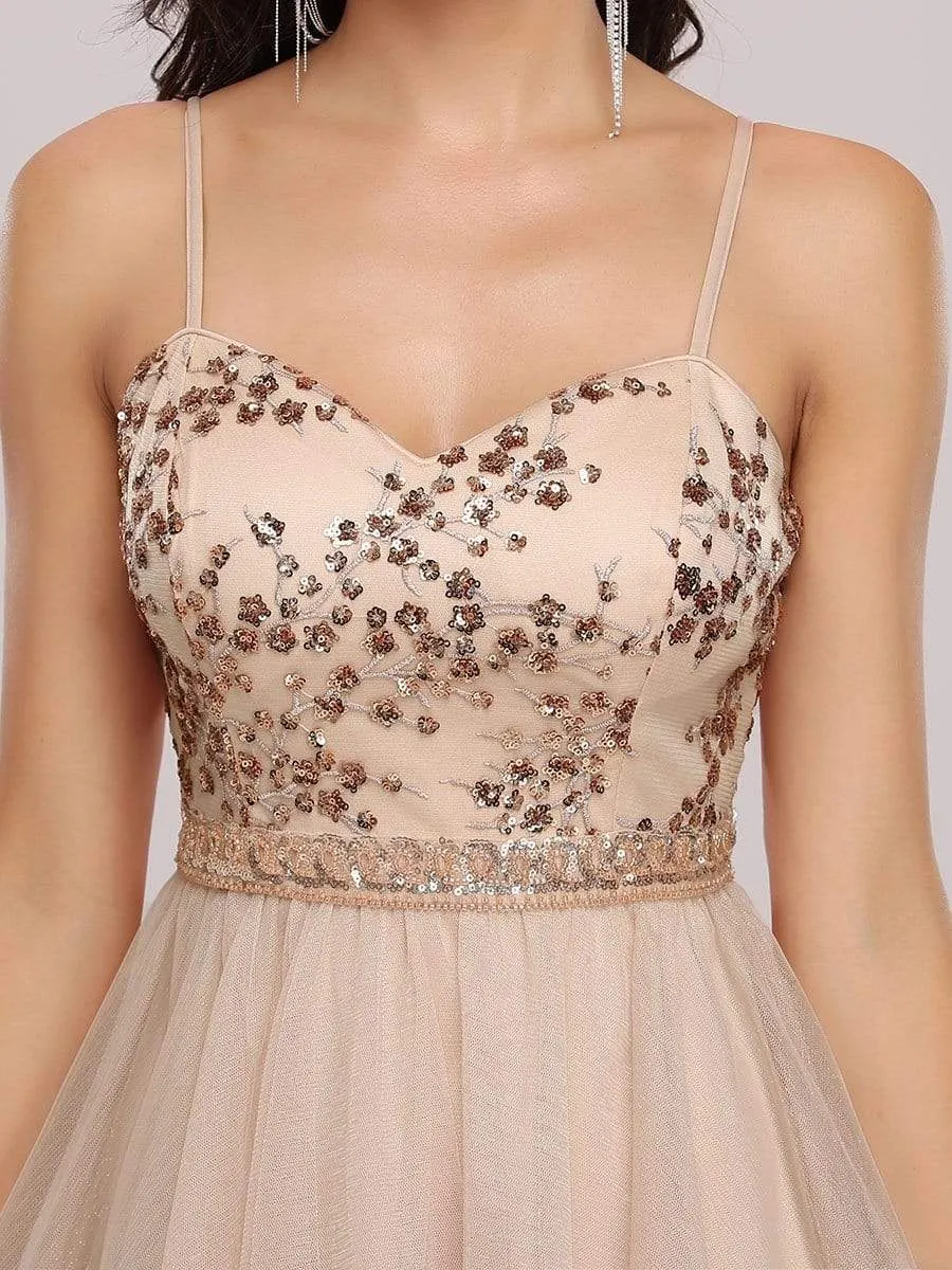 Spaghetti Straps Sweetheart Sequin Short Tulle Prom Dress