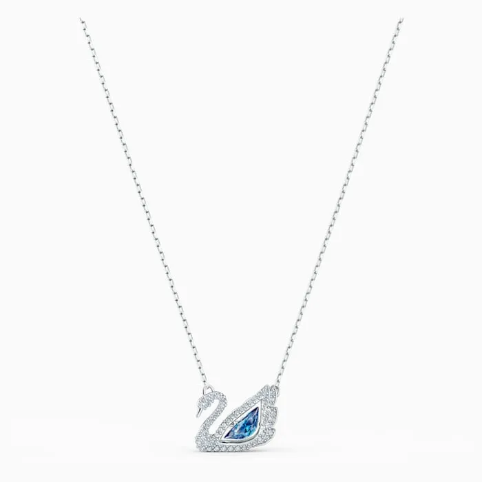 Swarovski Dancing Swan Necklace, Blue, Rhodium plated 5533397
