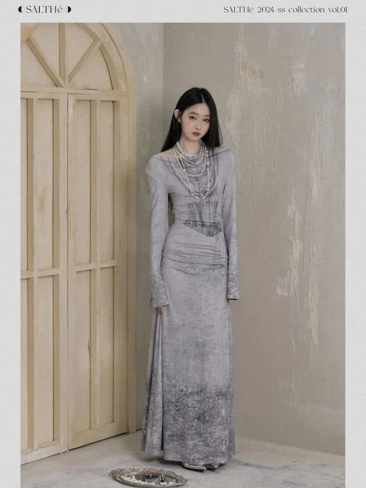Swing Neck One Shoulder Slim Printed Dress【s0000007788】