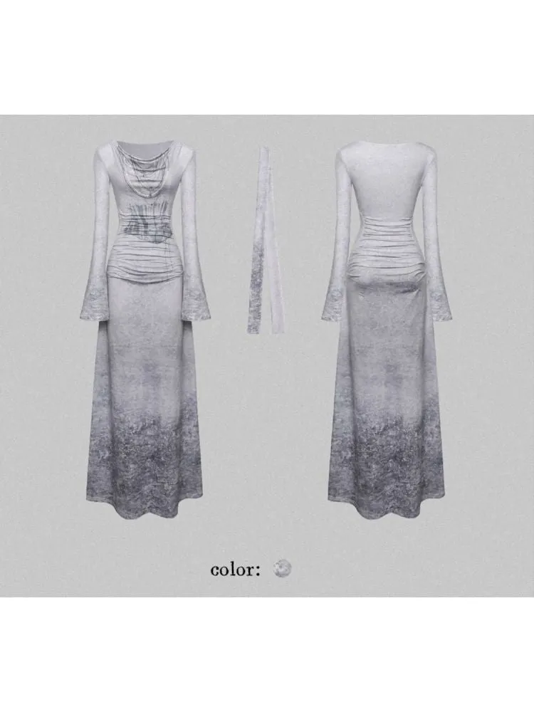 Swing Neck One Shoulder Slim Printed Dress【s0000007788】