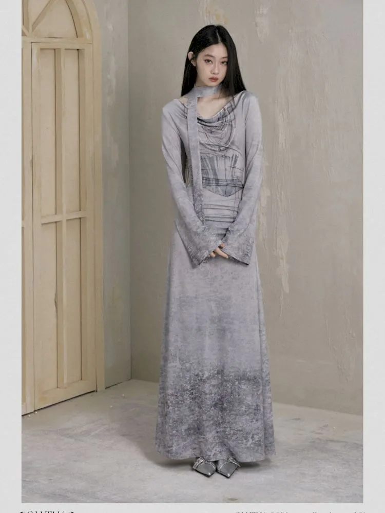 Swing Neck One Shoulder Slim Printed Dress【s0000007788】