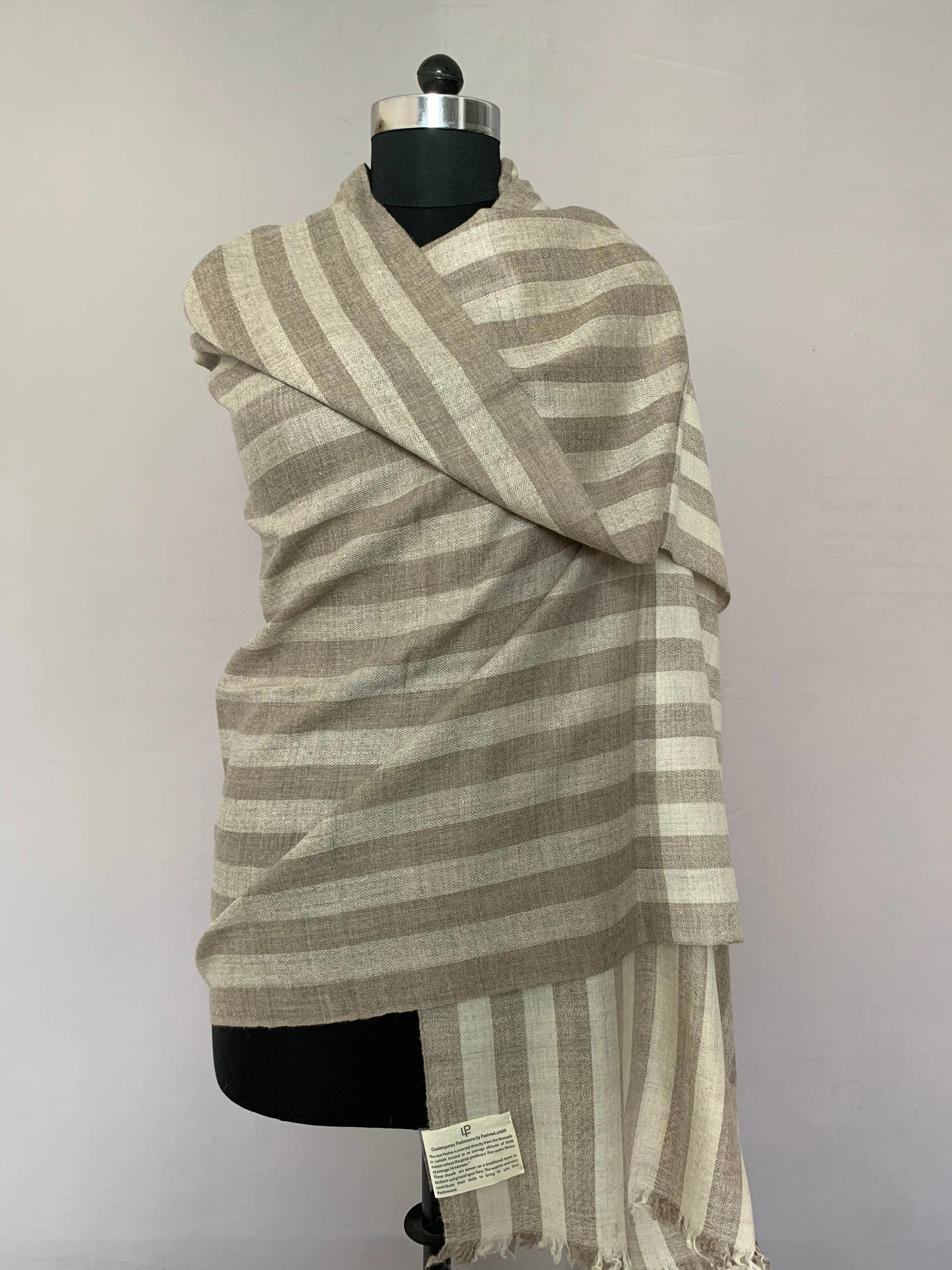 Tanish Awning Strips Ivory And Light Taupe Cashmere Shawl