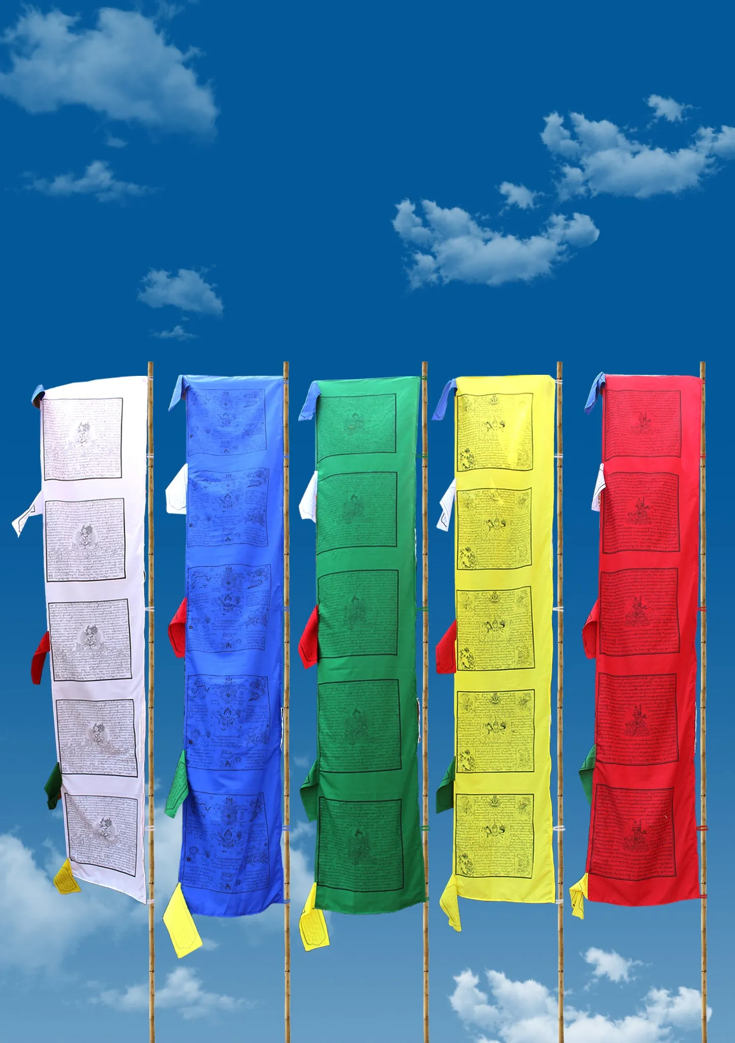 Tibetan Windhorse Printed Yellow Vertical Prayer Flags