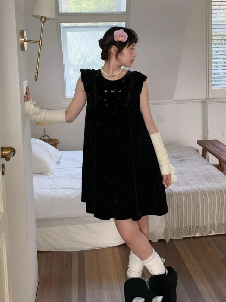 Velvet Printed Classic Black Dress【s0000007712】