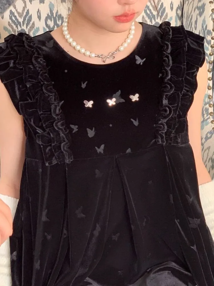 Velvet Printed Classic Black Dress【s0000007712】
