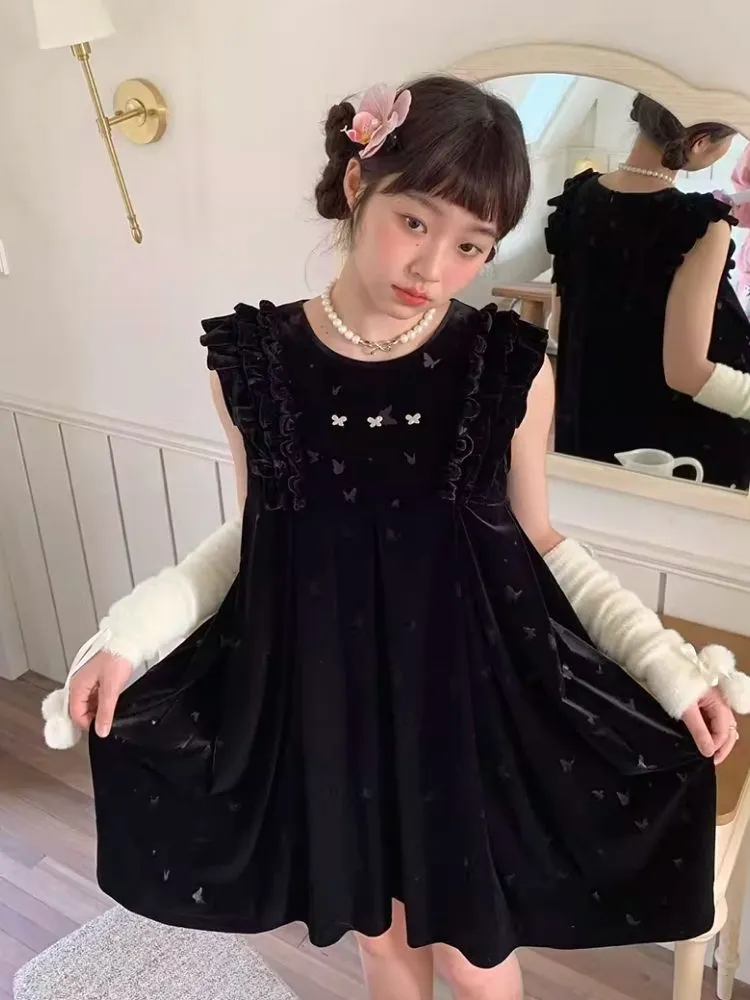 Velvet Printed Classic Black Dress【s0000007712】