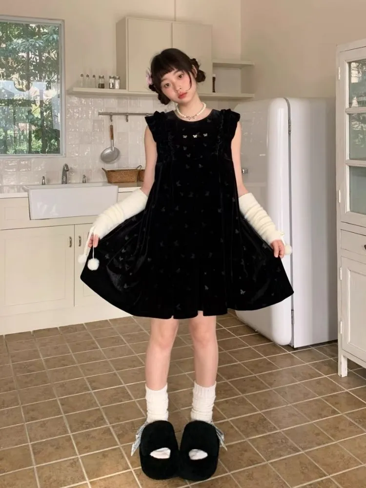 Velvet Printed Classic Black Dress【s0000007712】