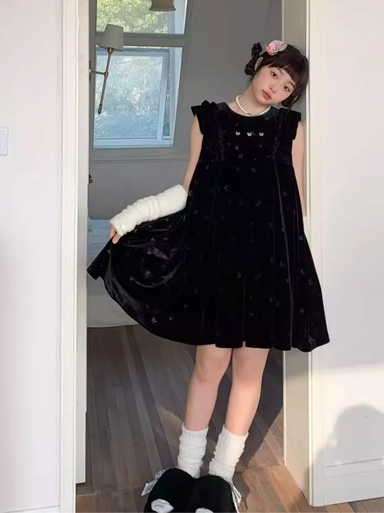 Velvet Printed Classic Black Dress【s0000007712】