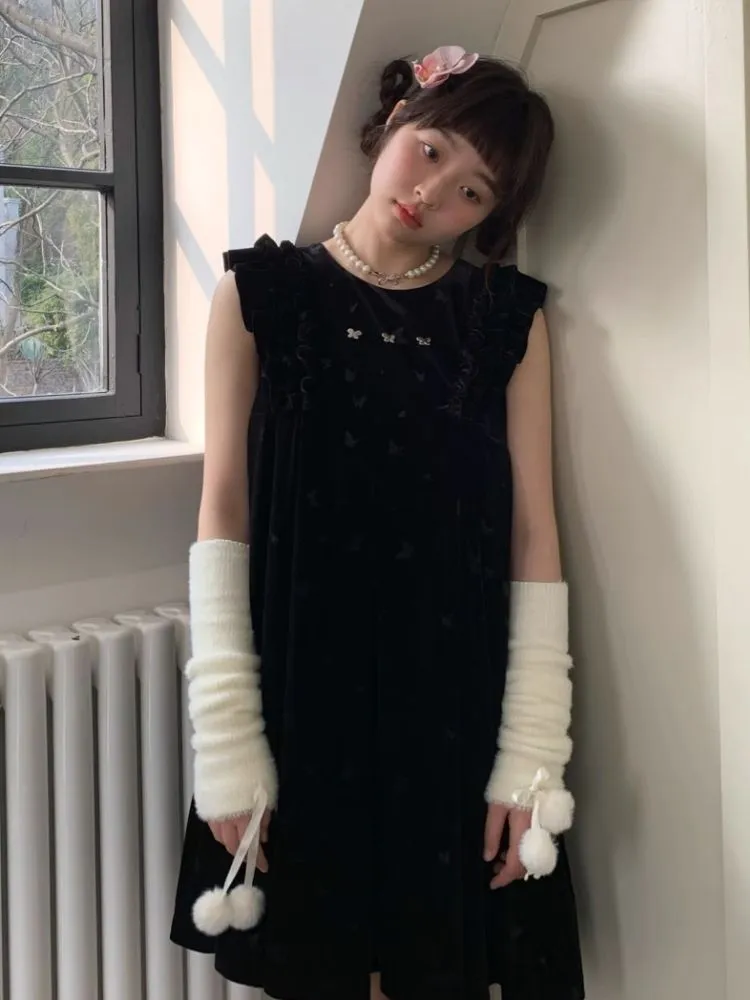 Velvet Printed Classic Black Dress【s0000007712】
