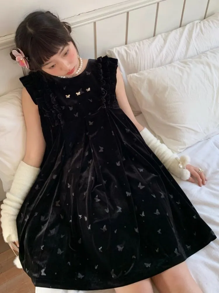 Velvet Printed Classic Black Dress【s0000007712】