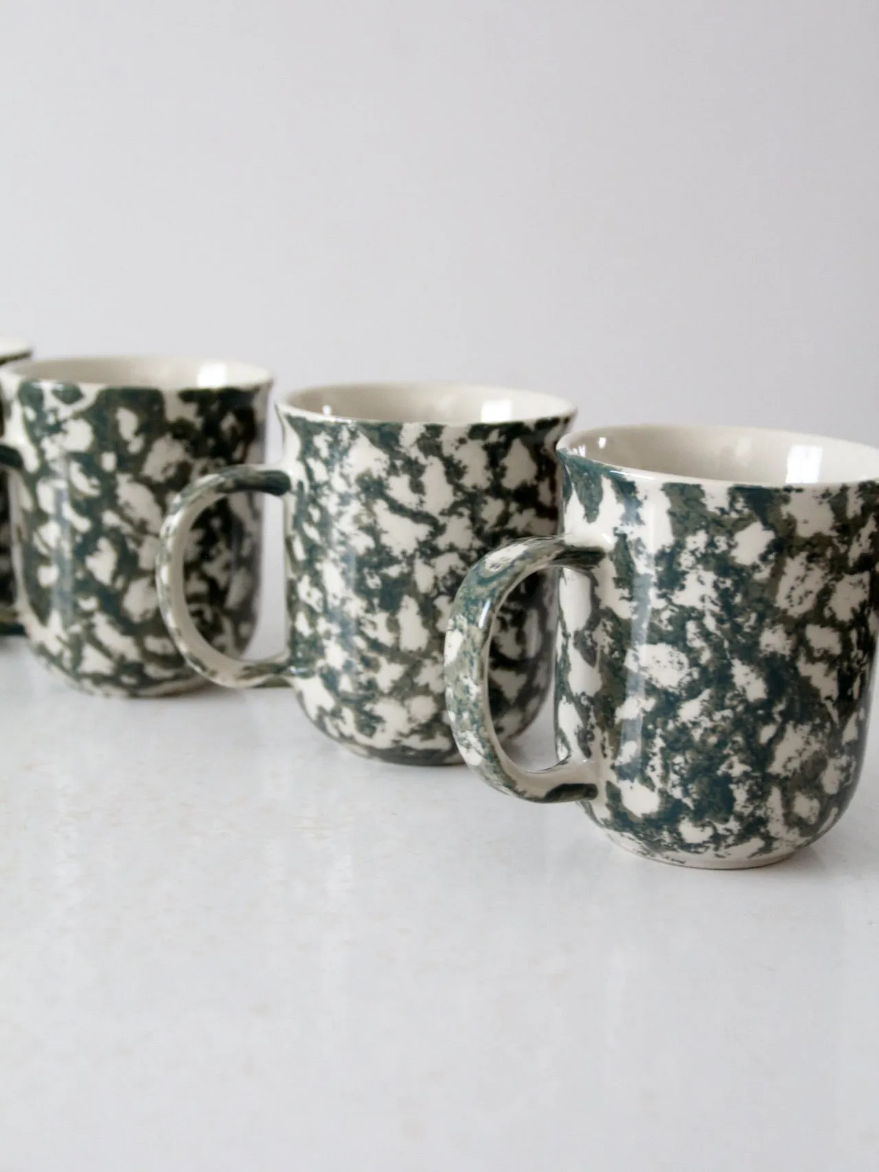 vintage Folk Craft green spongeware mugs set of 5