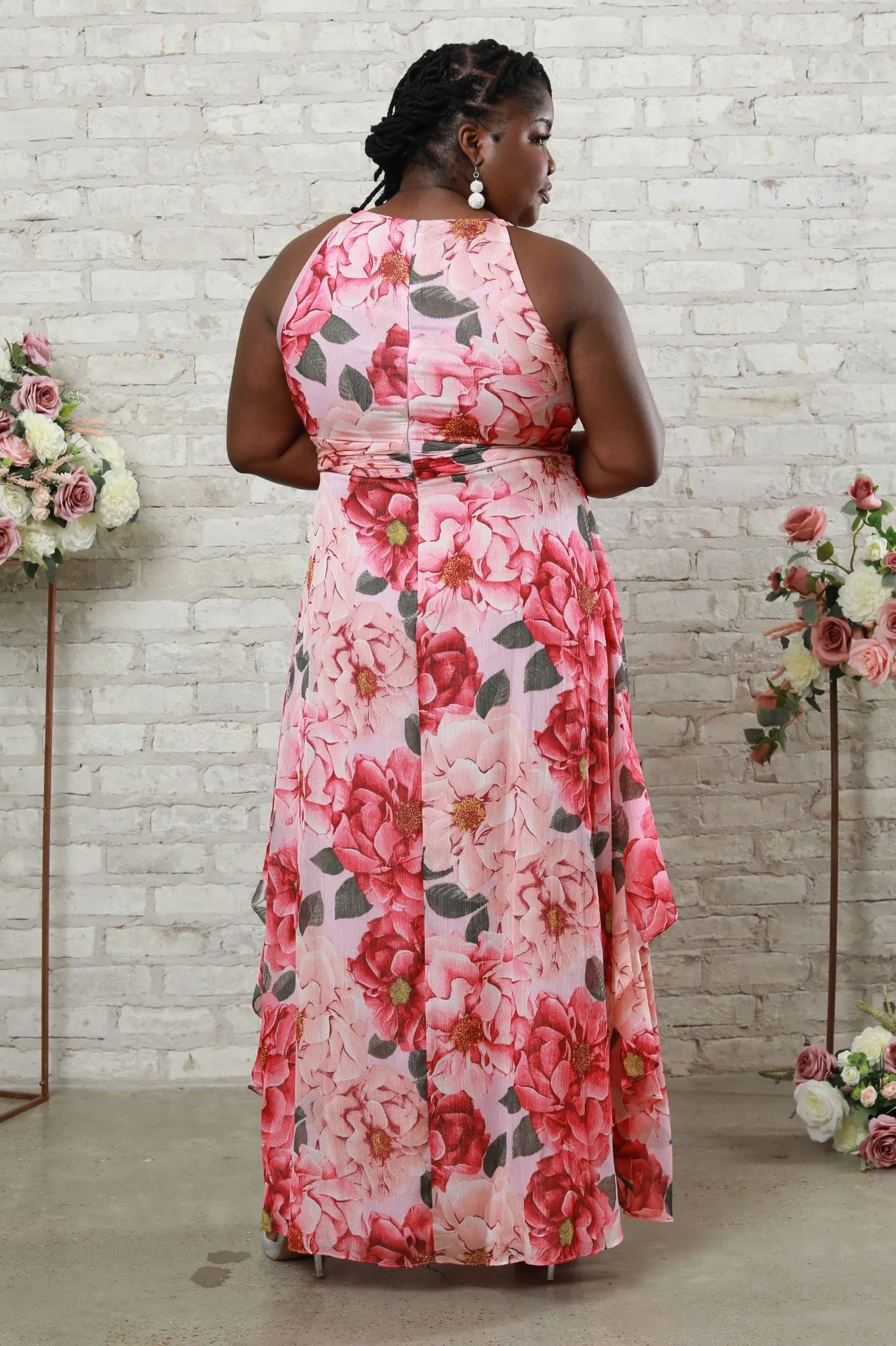 Women's Floral Print Halter Neck Long Gown