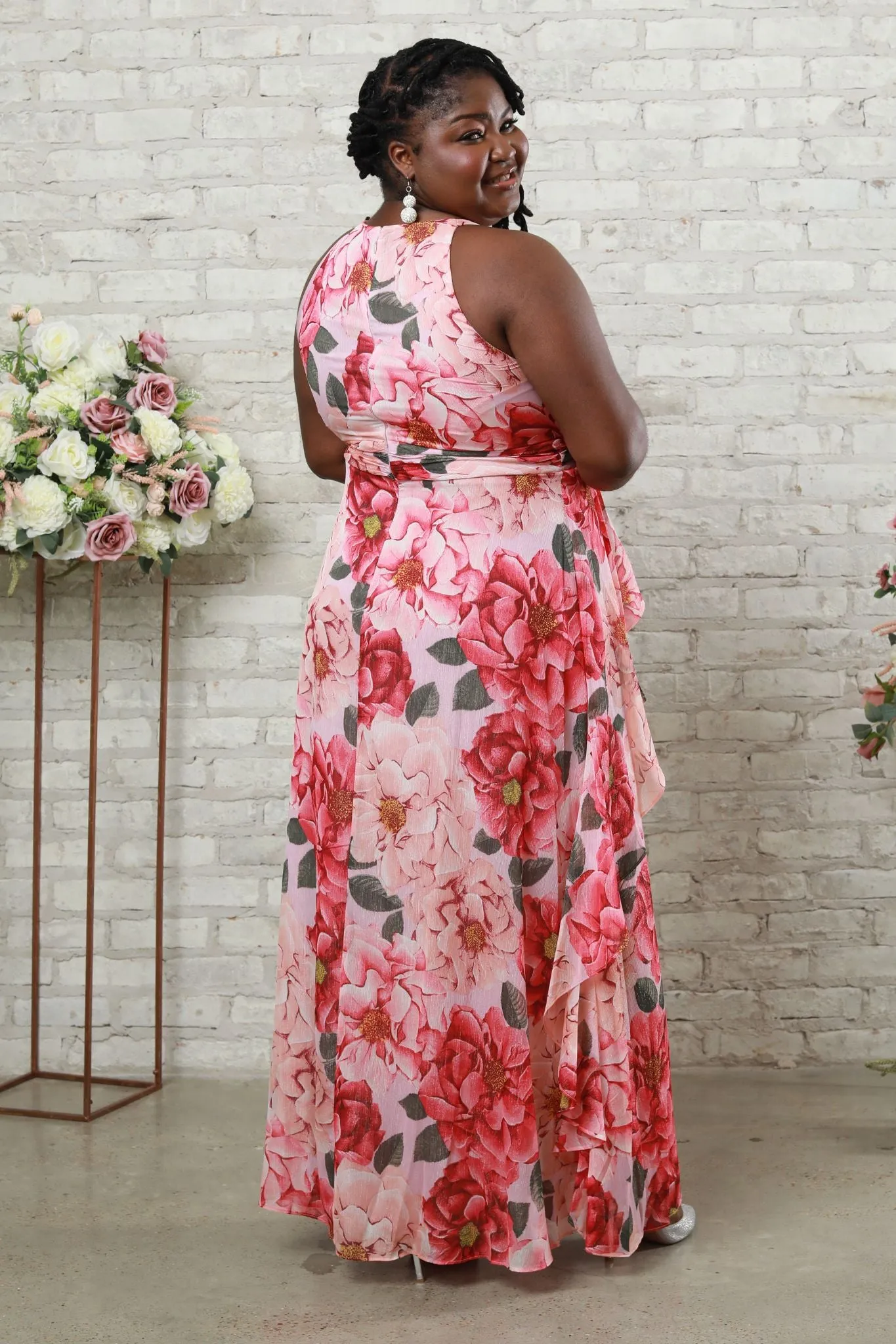Women's Floral Print Halter Neck Long Gown