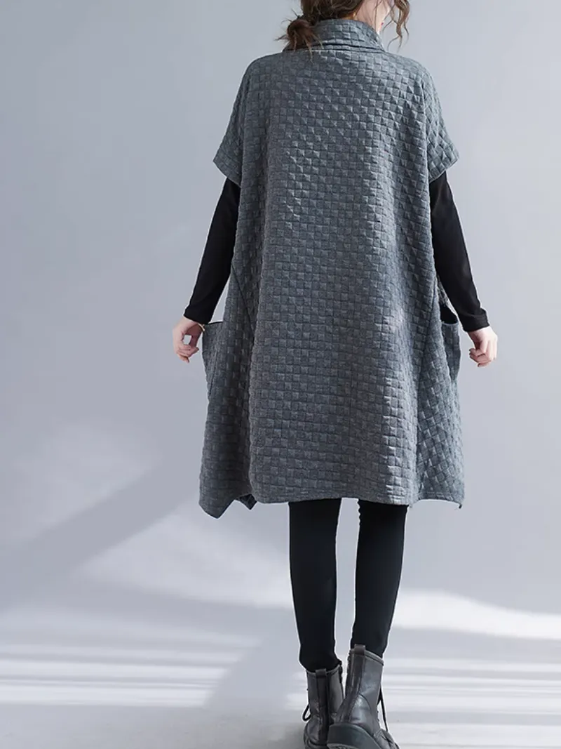 Women's High Collar Side Pockets Hort-Sleeved Dress