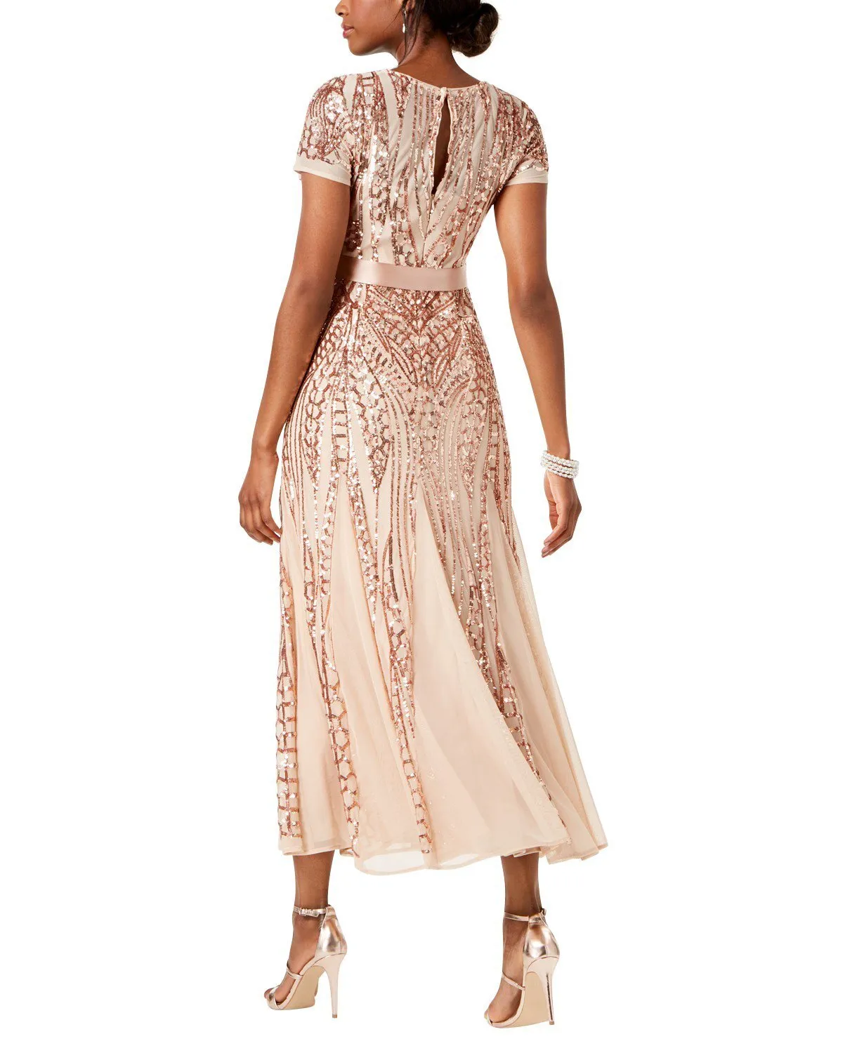 Women's One Piece Short Sleeve Embellished Sequin  Evening Gown - Missy