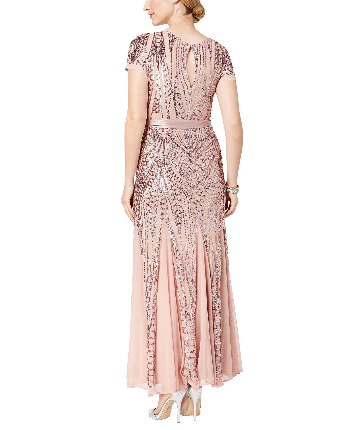 Women's One Piece Short Sleeve Embellished Sequin  Evening Gown - Missy