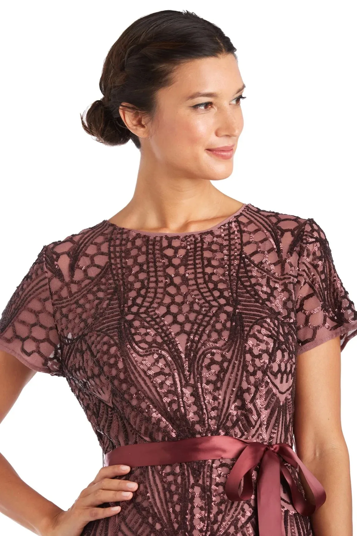 Women's One Piece Short Sleeve Embellished Sequin  Evening Gown - Missy