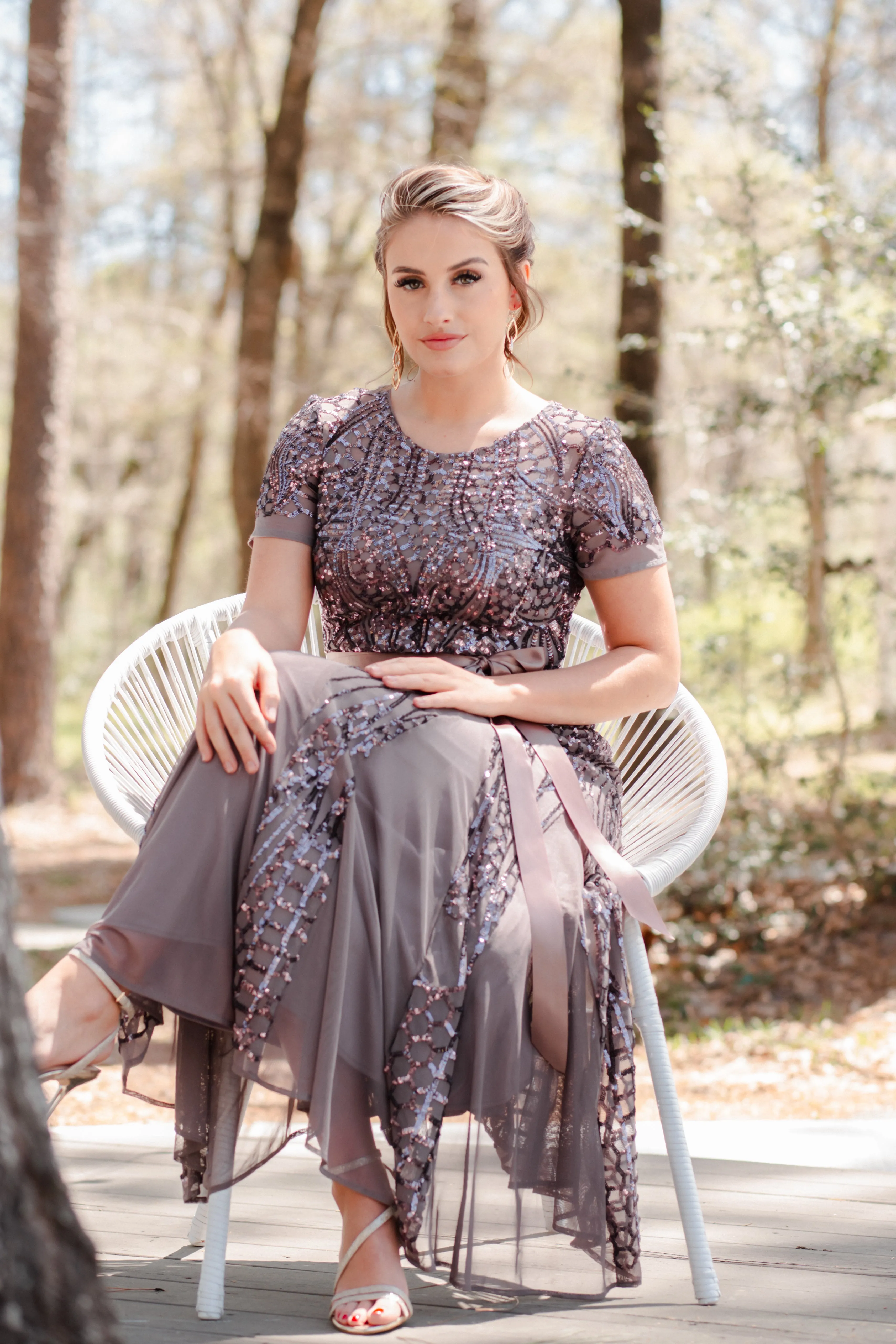 Women's One Piece Short Sleeve Embellished Sequin  Evening Gown - Missy