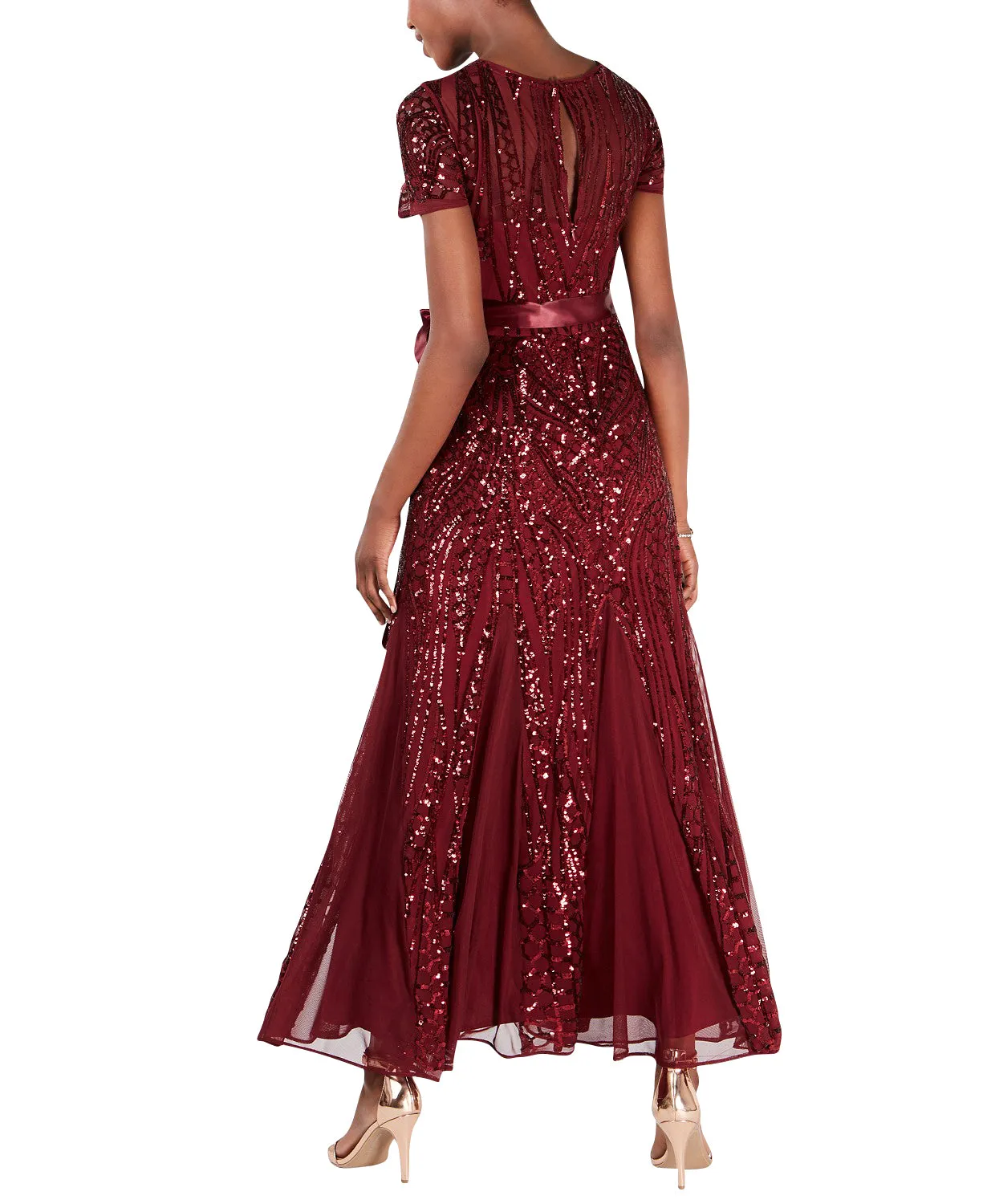 Women's One Piece Short Sleeve Embellished Sequin  Evening Gown - Missy