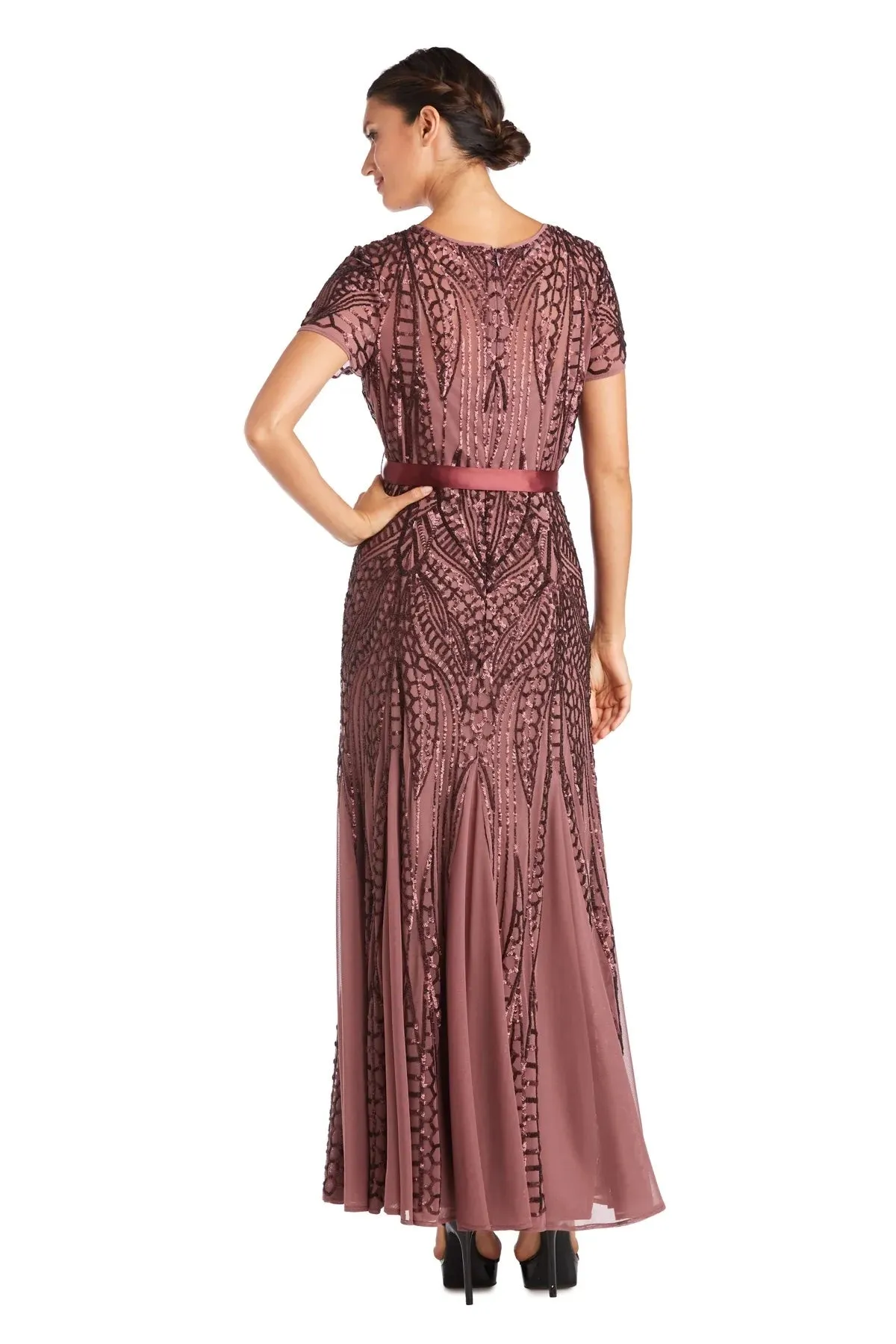 Women's One Piece Short Sleeve Embellished Sequin  Evening Gown - Missy
