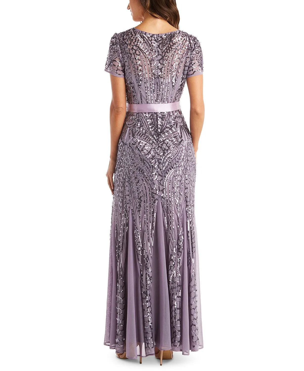 Women's One Piece Short Sleeve Embellished Sequin  Evening Gown - Missy