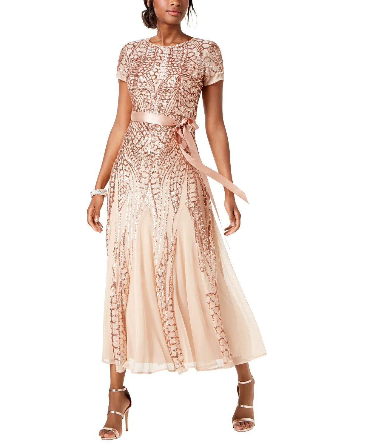 Women's One Piece Short Sleeve Embellished Sequin  Evening Gown - Missy