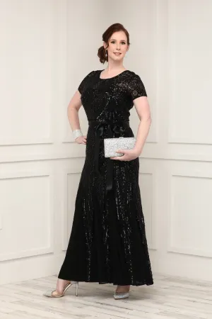 Women's One Piece Short Sleeve Embellished Sequin  Evening Gown - Missy
