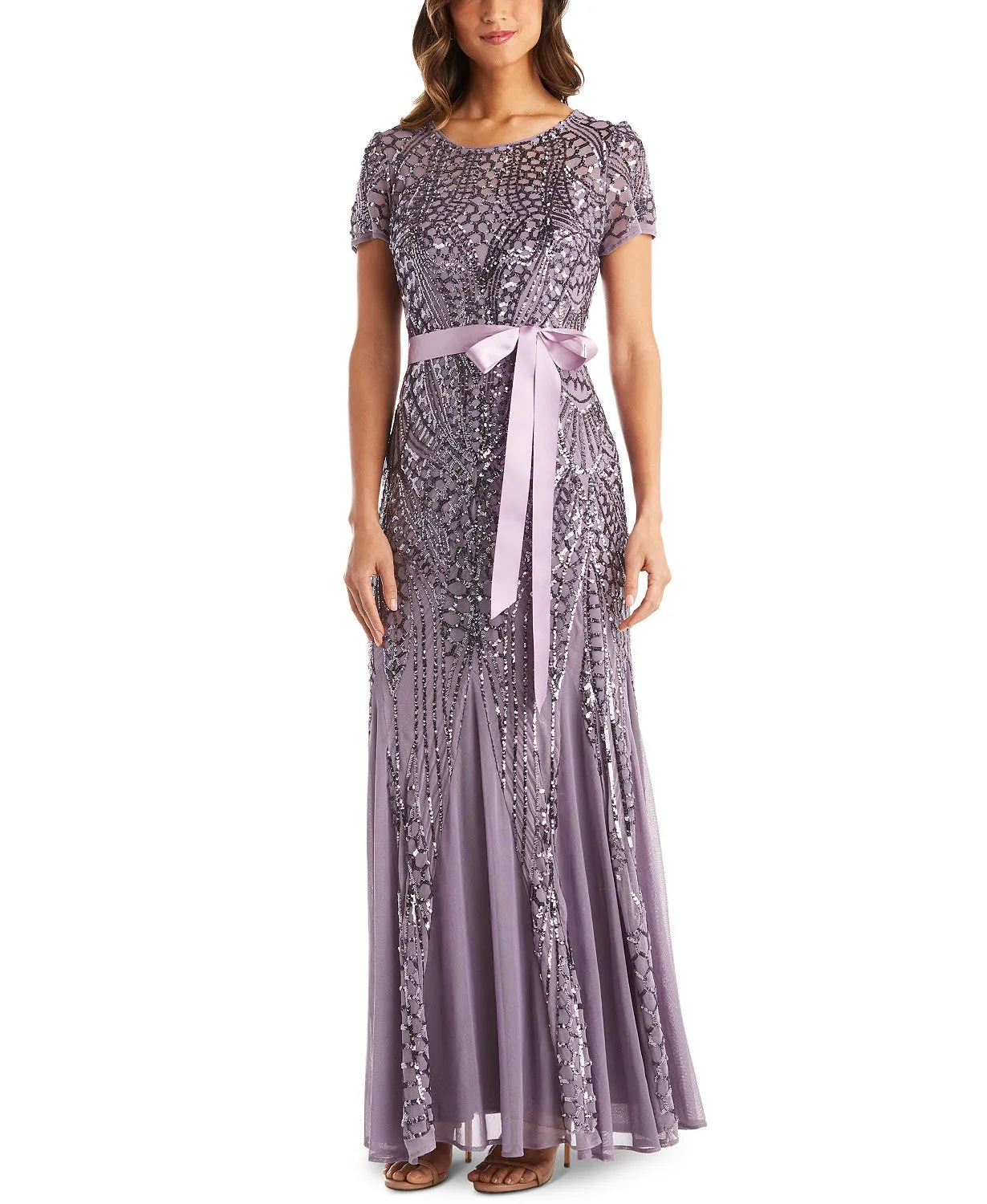 Women's One Piece Short Sleeve Embellished Sequin  Evening Gown - Missy