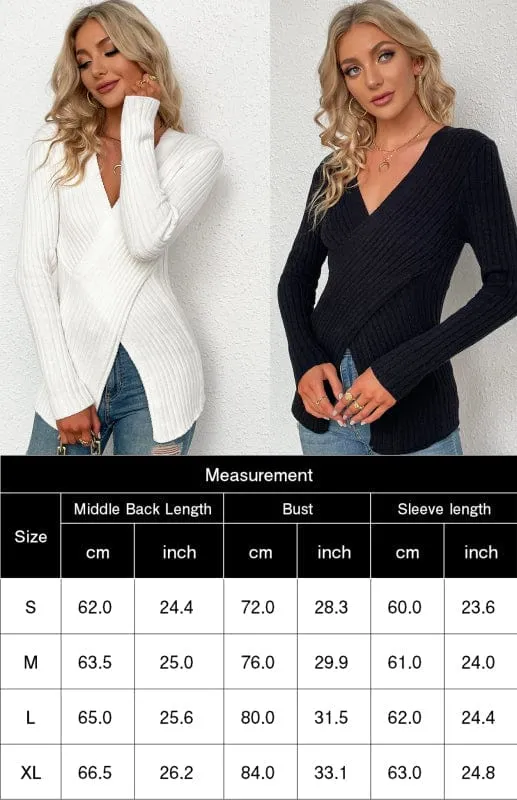 Women's V-Neck Pullover Cross Sweater