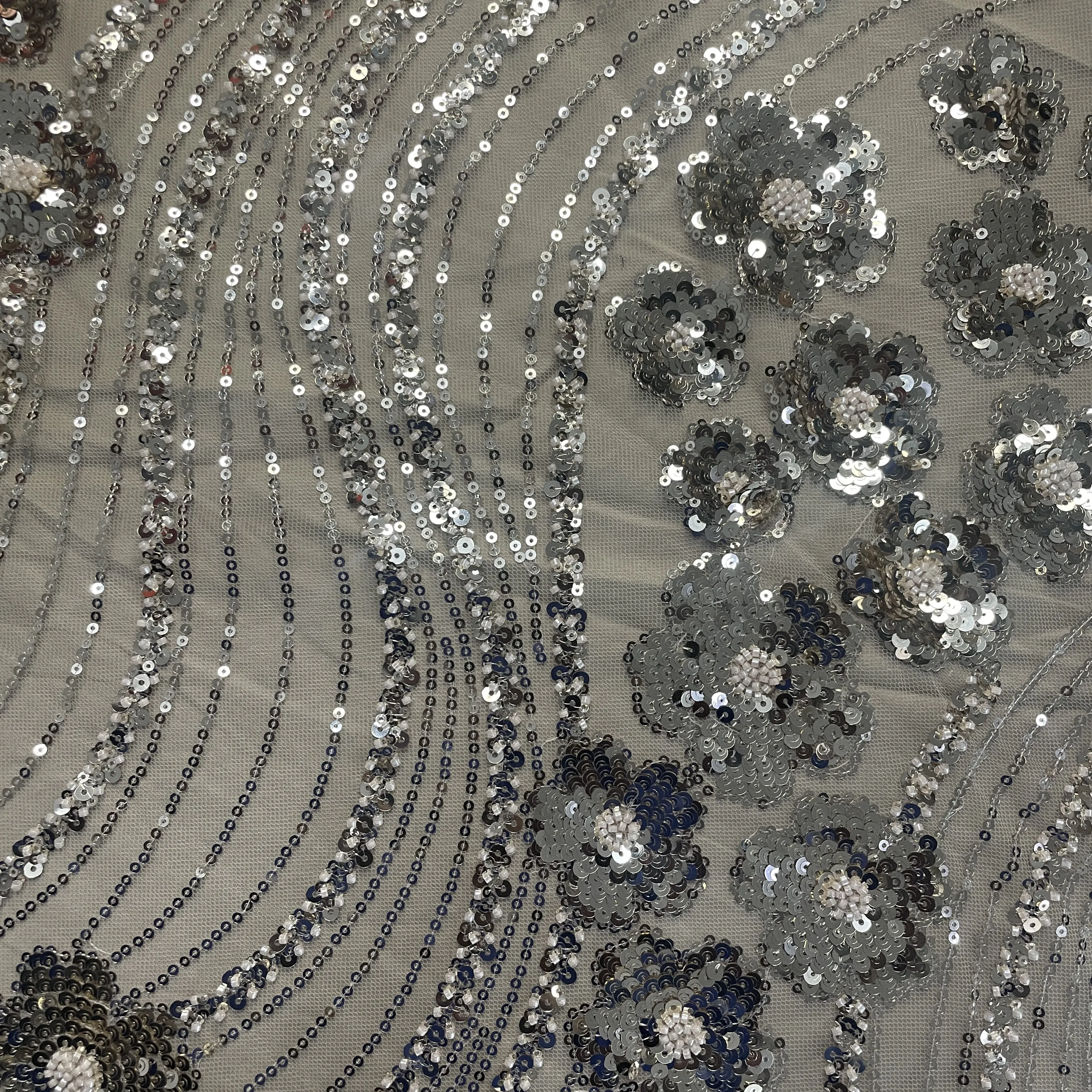Yellow Cutdana Sequins Embroidery Net Fabric 19975