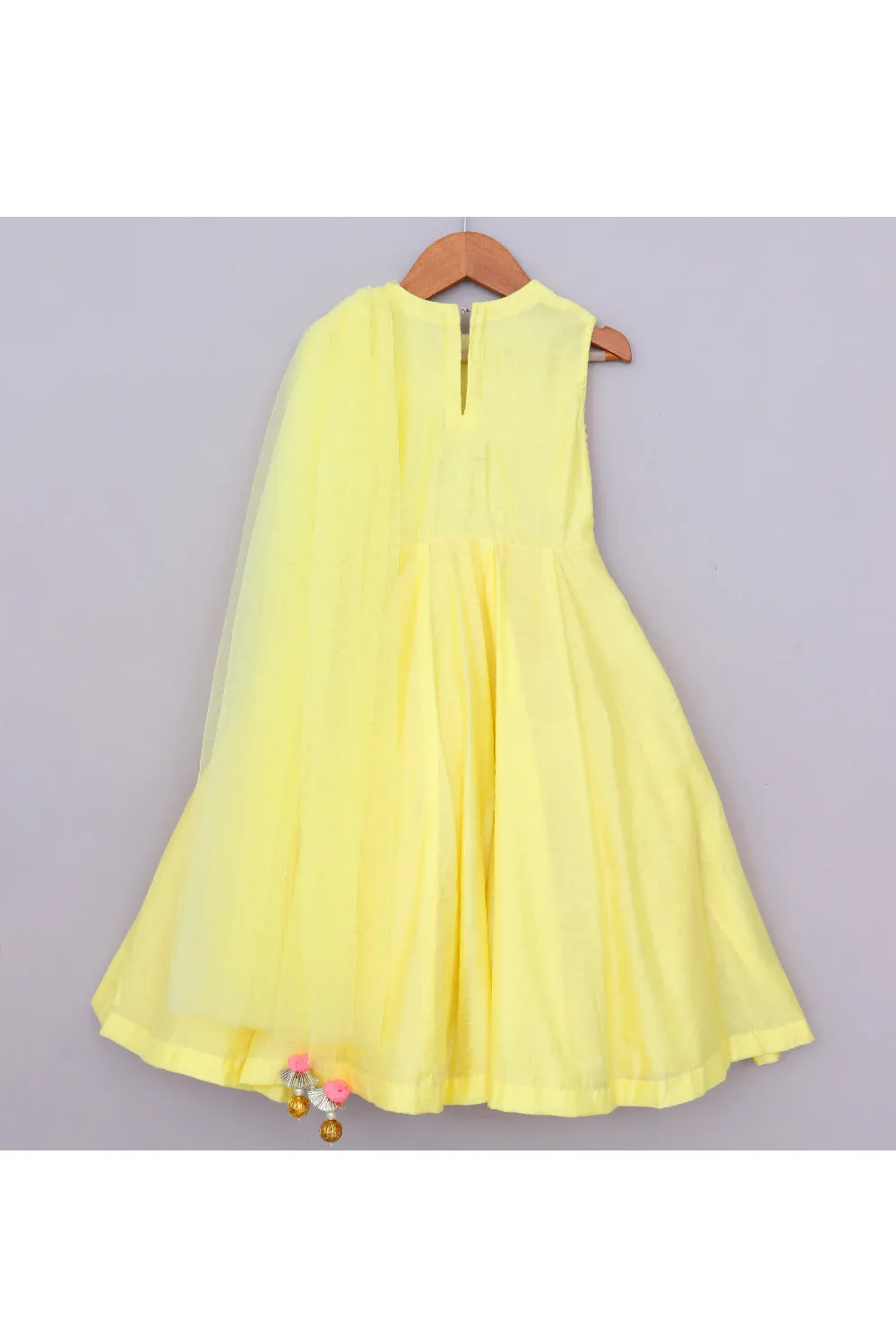Yellow Sequins And Beads Embroidered Chanderi Gown With Attached Dupatta